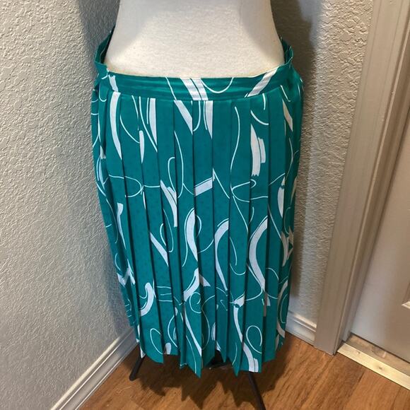 Vintage Mid Calf Length Pleated 1980’s Skirt Polka Dots Teal & White Sz L - Picture 1 of 8